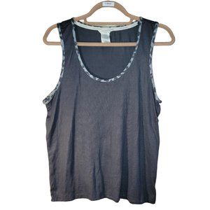 Lucky Brand Gray Animal Leopard Print Trim Knit Tank Top Women Size L